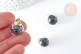 Pendentif bulle verre transparent cristal noir 22mm, x1 (G8101)