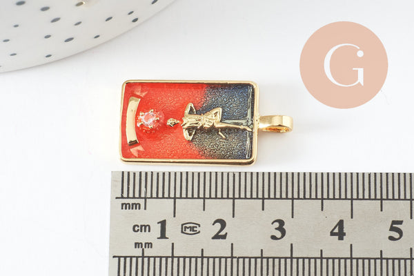 Pendentif carte tarot Pendu en laiton zircon émaillé 30mm, x1 (G6252)