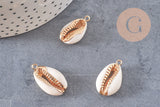 Pendentif cauri ouvert coquillage naturel doré, pendentif doré, création bijou coquillage cauri, coquillage naturel, x1,23-28mm-G2139