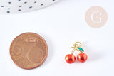 Pendentif cerise doré émaillé rouge laiton doré 18K 11mm,x1 G8582