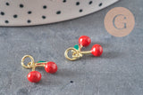 Pendentif cerise doré émaillé rouge laiton doré 18K 11mm,x1 (G8582)