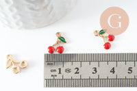 Pendentif cerise doré émaillé rouge zamac doré 13mm x5 (G3307)