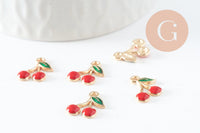 Pendentif cerise doré émaillé rouge zamac doré 13mm x5 (G3307)