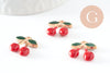 Pendentif cerise doré émaillé rouge,pendentif fruit création bijoux, pendentif doré, 17mm, x5 (G5272)