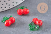 Pendentif cerise fruit rouge verre artisanal 15-19mm, x5 (G1967)