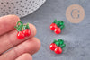 Pendentif cerise fruit rouge verre artisanal 15-19mm, x5 (G1967)