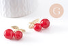 Pendentif cerise laiton doré résine rouge 33mm, x1 (G10339)