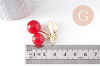 Pendentif cerise laiton doré résine rouge 33mm, x1 (G10339)