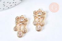 Pendentif chandelier laiton doré zircons cubiques 28mm, x1 (G6961)