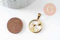 Pendentif chat étoile acier 304 doré inoxydable 19mm, x1 G9859