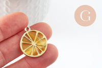 Pendentif citron agrume en zamac doré jaune 26.5mm, x2 (G5312)