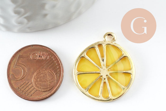 Pendentif citron agrume en zamac doré jaune 26.5mm, x2 (G5312)