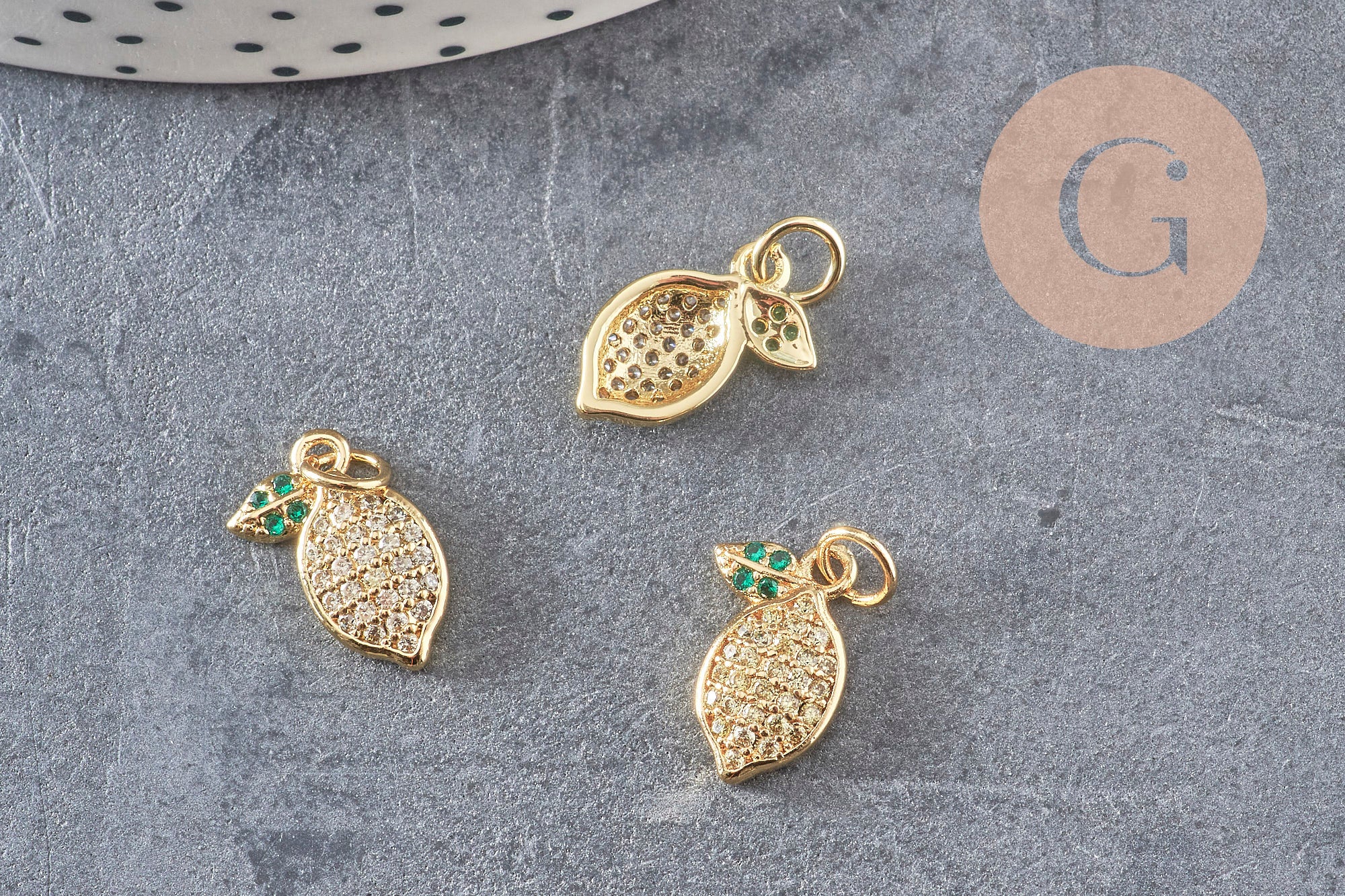 Pendentif citron doré 18K zircons, 14mm, x1 (G4852)