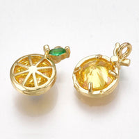 Pendentif citron doré 18K zircons,pendentif fruit création bijoux, pendentif doré, 11.5mm, x1 (G4037)