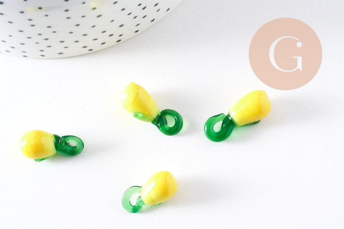 Pendentif citron jaune verre artisanal 19mm, x2 (G10317)