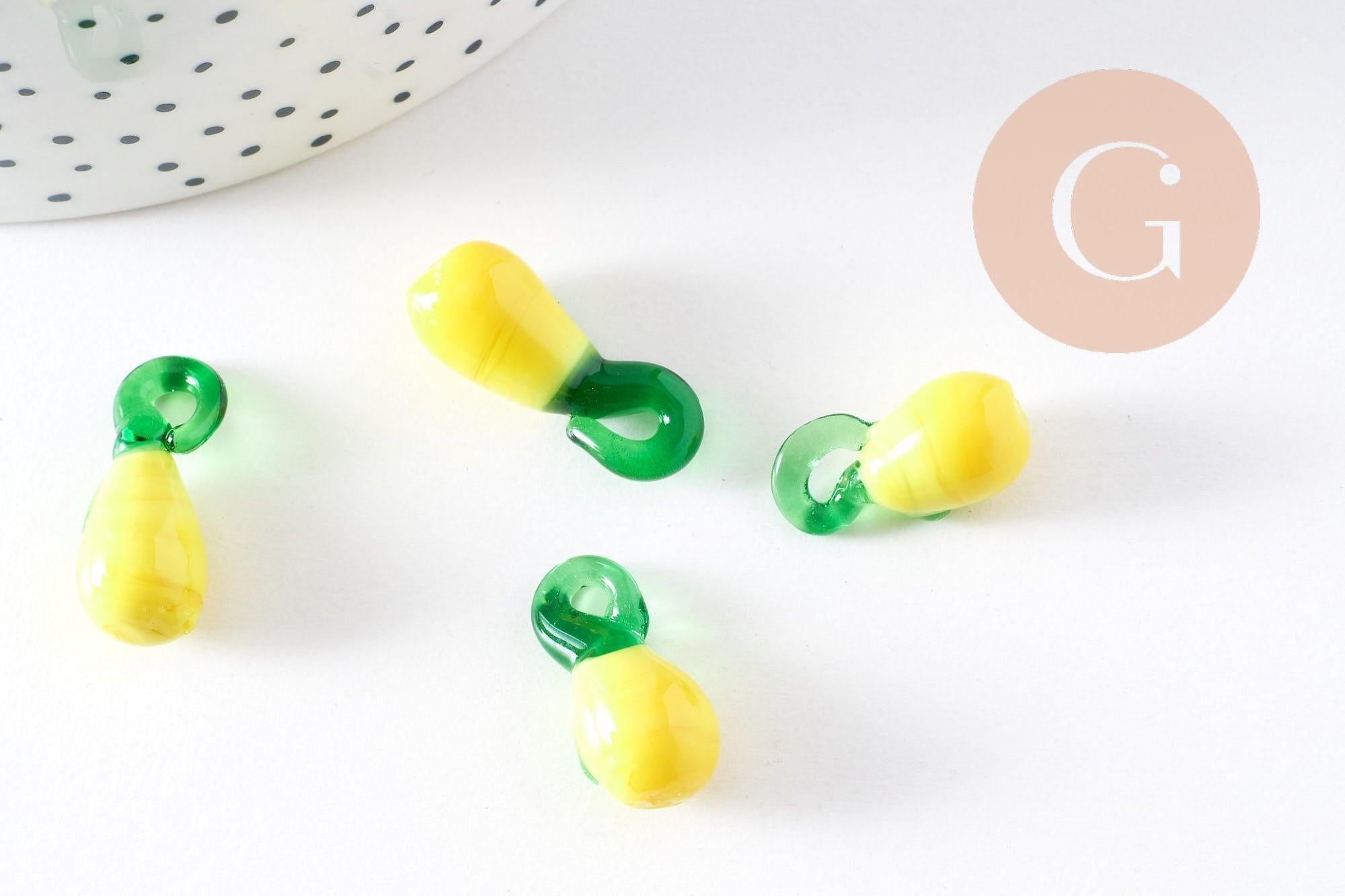 Pendentif citron jaune verre artisanal 19mm, x2 (G10317)