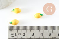 Pendentif citron laiton doré 18K résine jaune 13mm, x1 (G8053)