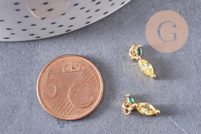 Pendentif citron laiton doré 18K zircon 12mm, x1 (G10283)