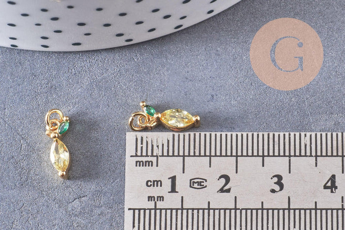 Pendentif citron laiton doré 18K zircon 12mm, x1 (G10283)