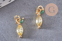 Pendentif citron laiton doré 18K zircon 12mm, x1 (G10283)