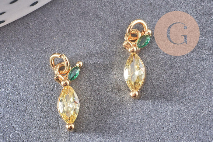 Pendentif citron laiton doré 18K zircon 12mm, x1 (G10283)