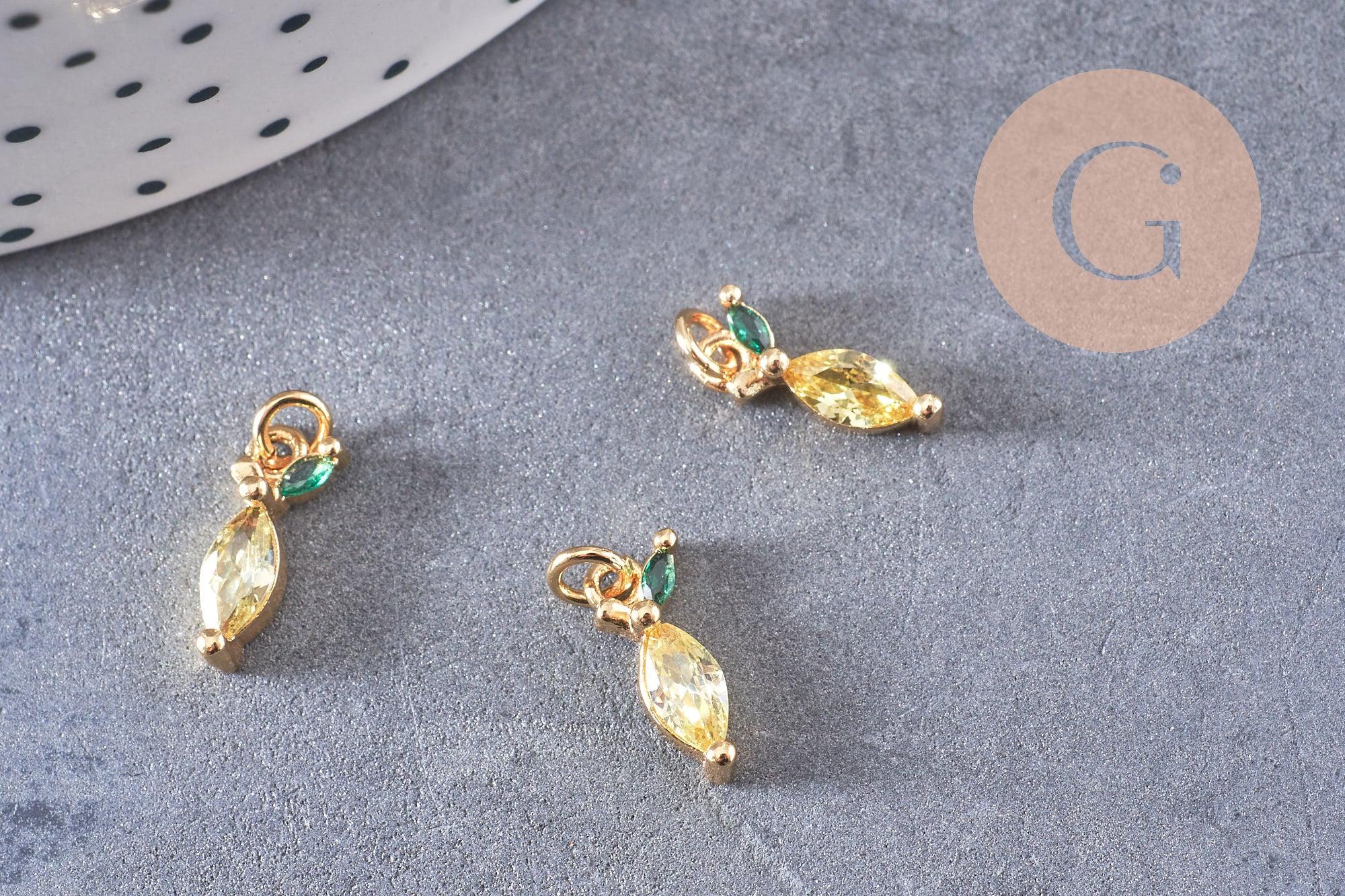 Pendentif citron laiton doré 18K zircon 12mm, x1 (G10283)
