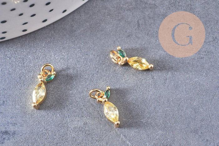 Pendentif citron laiton doré 18K zircon 12mm, x1 (G10283)