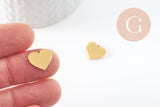 Pendentif coeur acier 201 inoxydable doré 13mm finition Miroir, x1 (G10182)