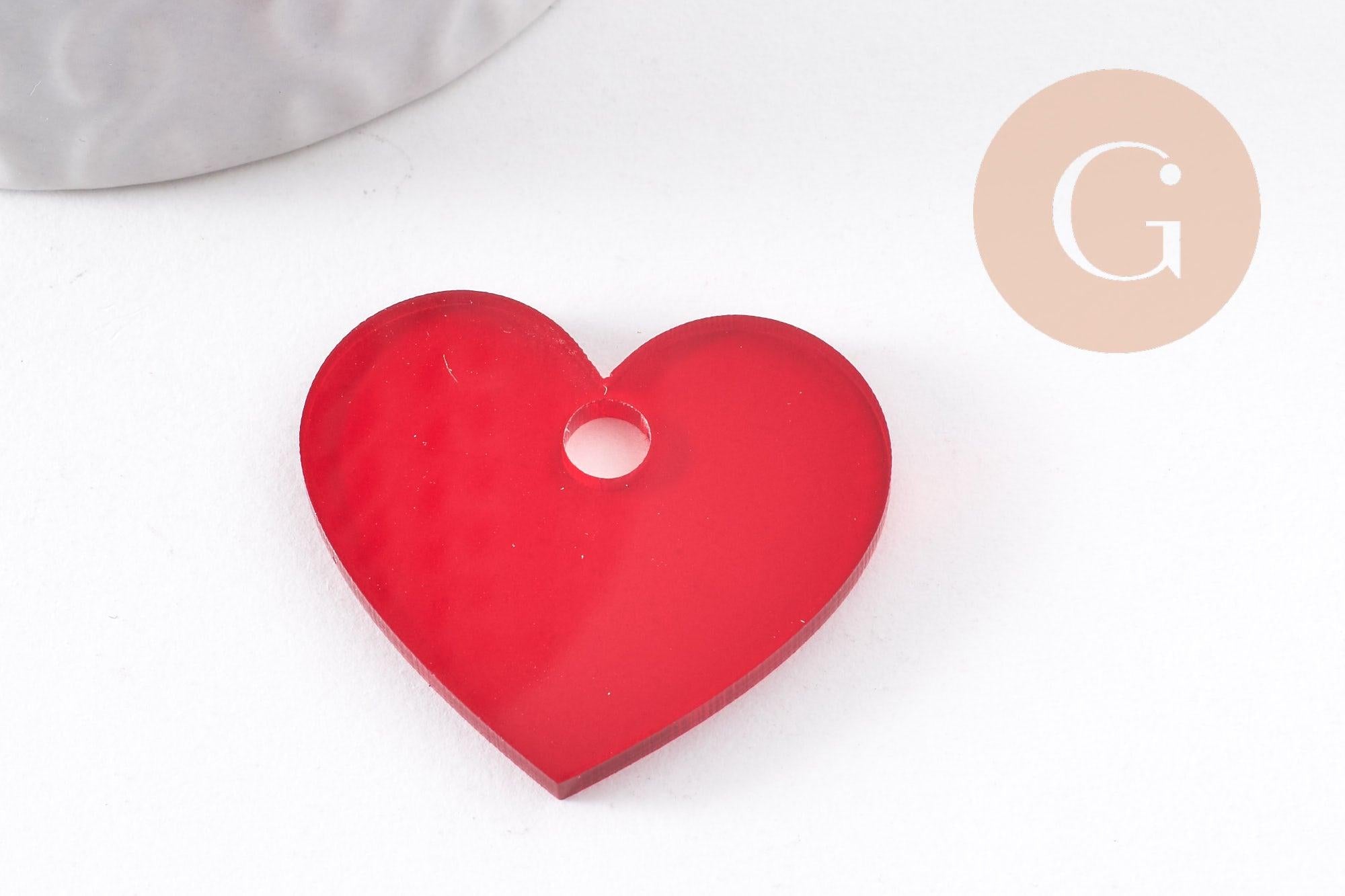 Pendentif coeur acrylique 27mm, x2 (G10155)