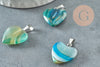 Pendentif coeur agate bleu ciel acier argenté, pierre agate naturelle bleue,création bijoux en pierre naturelle, 23mm, x1 G5182
