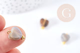Pendentif cœur agate grise naturelle laiton doré 15.5mm, x1 (G8645)