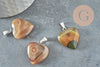 Pendentif coeur agate jaune acier argenté, pendentif pierre agate naturelle jaune,création bijoux en pierre naturelle, 23mm, x1 G3989