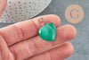 Pendentif coeur agate naturelle verte acier argenté 23mm, x1 G3991