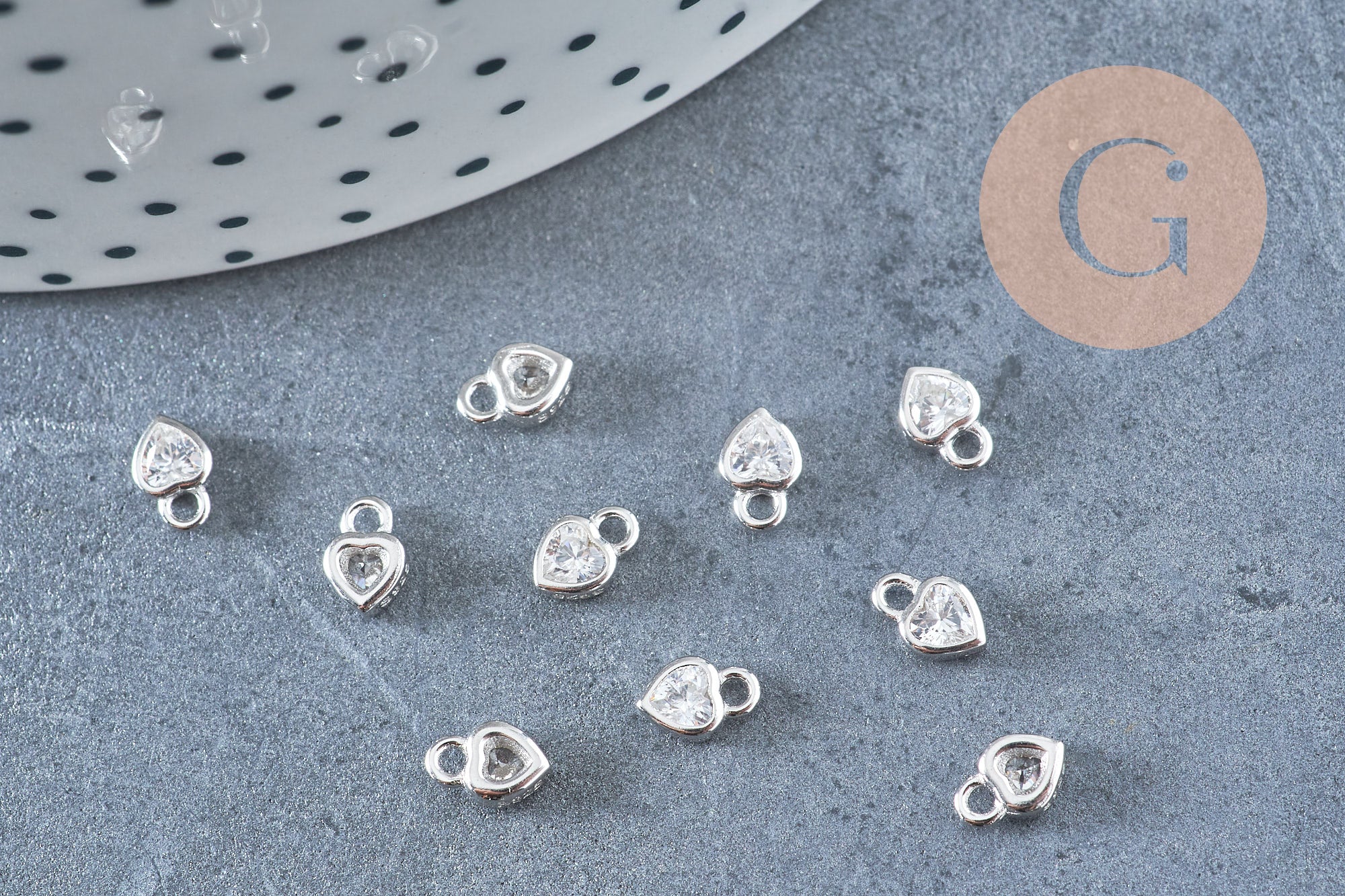 Pendentif coeur argent massif 925 et zircon 6mm, x1 (G10739)