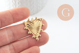 Pendentif coeur boules laiton brut 30mm, un délicat pendentif d'amour, x1 G9755