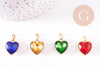 Pendentif coeur cristal coloré acier 304 inoxydable doré 16.5mm, x1 (G10704)