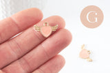 Pendentif coeur email rose doré , fournitures créatives, pendentif coeur aile,creation bijoux,coeur doré, pendentif doré,21mm,x 5 (G0104)