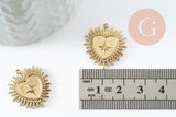 Pendentif coeur ex-voto acier 304 inoxydable doré 14K 14.5mm, x1 (G9580)