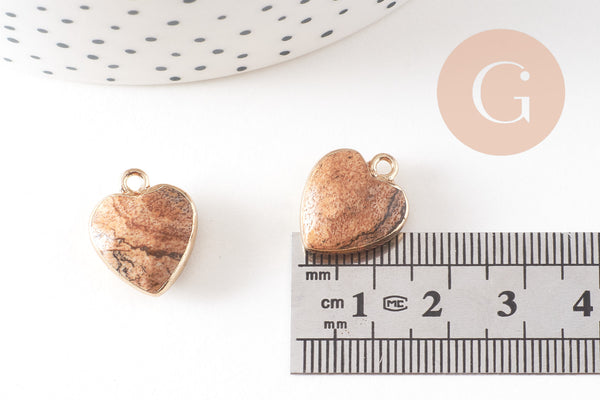 Pendentif coeur jaspe paysage facettes,pendentif bijoux, pendentif pierre,jaspe naturel, pendentif coeur,17mm,G2526