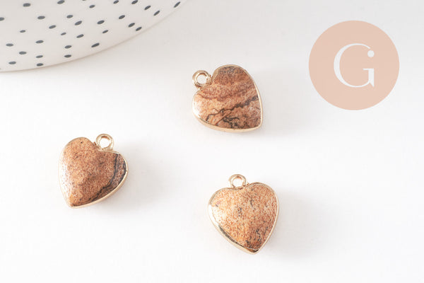 Pendentif coeur jaspe paysage facettes,pendentif bijoux, pendentif pierre,jaspe naturel, pendentif coeur,17mm,G2526