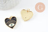 Pendentif coeur laiton doré 18K émail noir, création bijou mauvais oeil protecteur,18x19mm, x1 (G5017)