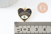 Pendentif coeur laiton doré 18K émail noir 19mm, x1 (G5017)