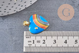 Pendentif coeur laiton doré 18K émaillé arc-en-ciel,21mm, x1 (G4649)
