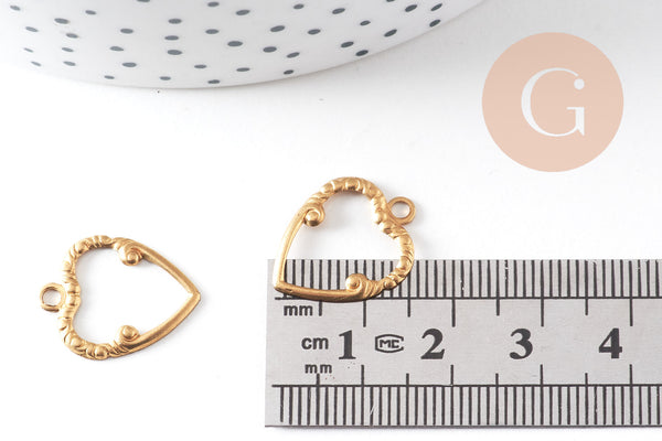 Pendentif cœur medaillon laiton brut, médaillon Vintage, fournitures laiton brut,19mm, x2 G3654