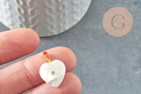 Pendentif coeur nacre blanche naturelle doré cristal 19mm, x1 (G1065)