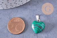 Pendentif cœur pierre naturelle laiton platine 17~19mm, x1 (G7958)