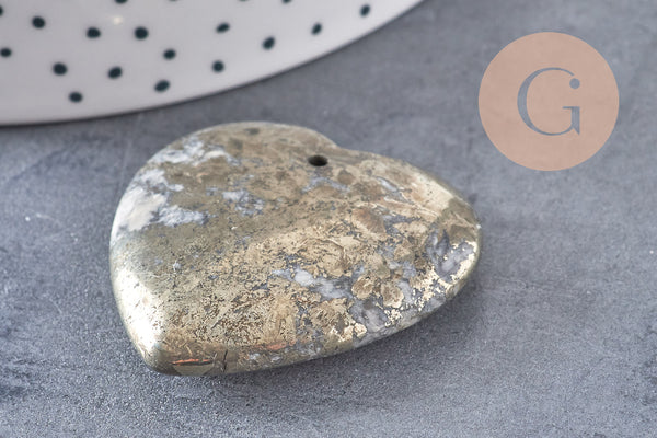 Pendentif coeur pyrite grise, fournitures créatives, pendentif goutte, pyrite naturelle,pierre naturelle,40x40mm, x1 G3084
