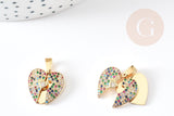 Pendentif coeur qui s'ouvre zircons coloré 16mm, x1 (G4744)