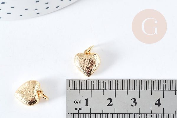 Pendentif coeur texturé laiton doré 18k 11mm, pendentif création bijoux doré, x1 G8775