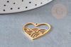 Pendentif coeur vagues acier doré 22.5, breloque doré, acier inoxydable doré, pendentif sans nickel, création bijoux, x1 G6275